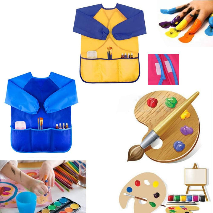 2 Pack Kids Art Smock Colorful Waterproof Children Art Aprons Artist Painting Aprons with Long Sleeve 3 Roomy Pockets for Age 3-7 Years,Yellow and Blue
