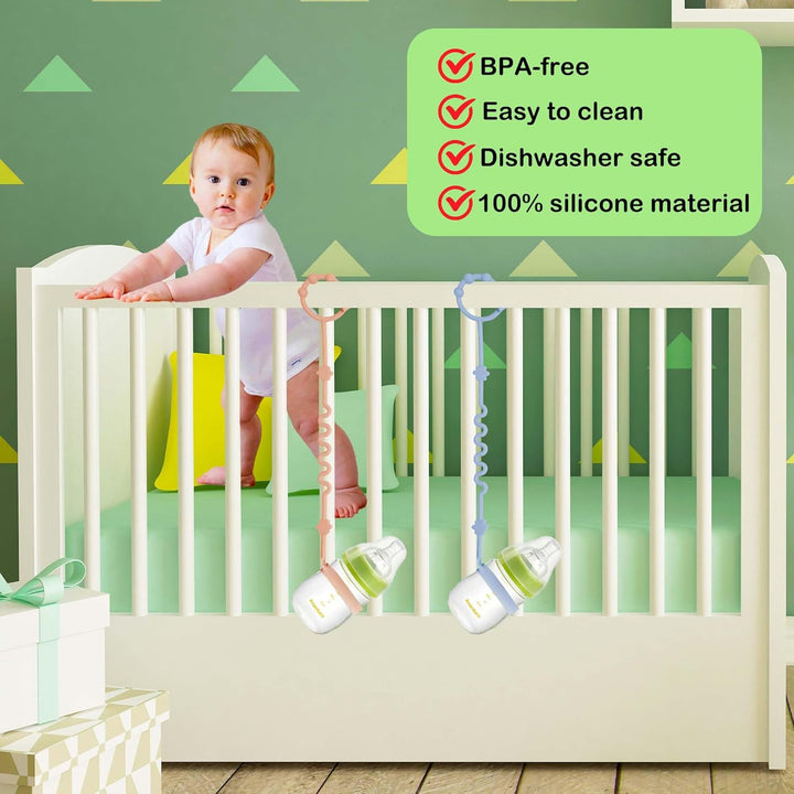(4Pcs) Sippy Cup Strap Keep Bottles and Sippy Cups off the Floor, Sippy Cup Holder Strap Suitable for High Chairs, Strollers and Water Bottles- Dishwasher Safe