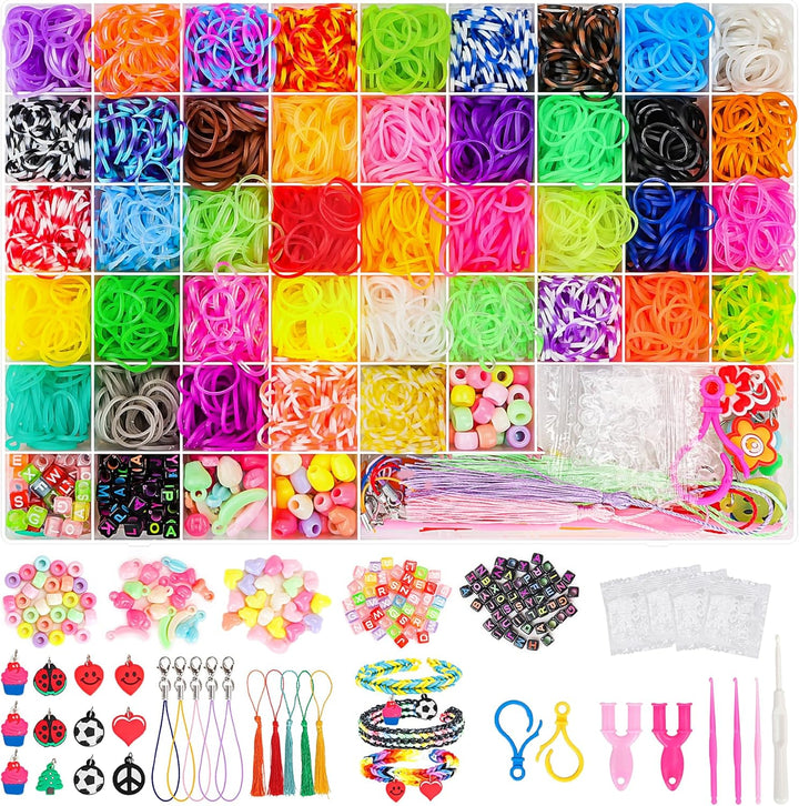 3000+ Rubber Band Bracelet Kit, Colorful Loom Bracelet Making Kit with Storage Box, DIY Art Craft Set with Charms Beads for Beginners Birthday Christmas Parties Gift