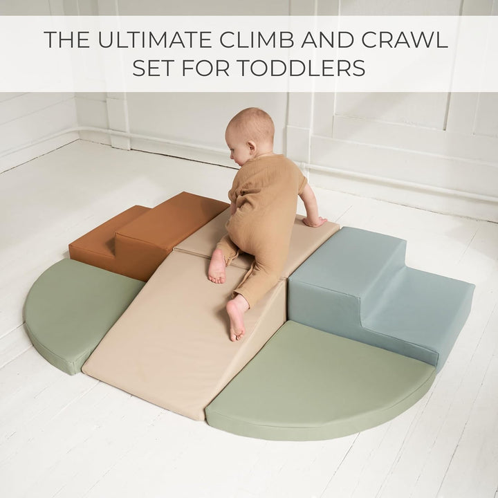 Fun Climbing Toy Set for Toddlers Aged 1-3 - Incl. Crawl through Tunnel & Pu-Leather Climbing Blocks for Unlimited Indoor Fun - Perfect Foam Play Gym for Baby/Kids to Safely Learn New Skills