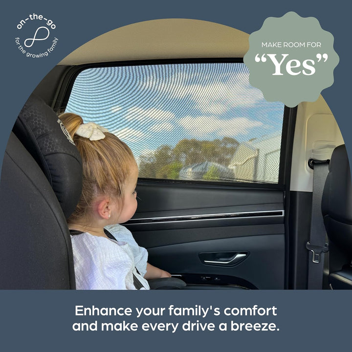 Fit-Over Baby Car Window Sun Shade – Stretchable Car Window Sunshade & Mesh Window Screen for Side Windows - Baby Window Cover for UV Protection- Car Camping Essentials
