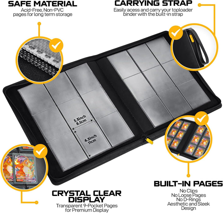 Toploader Binder | Holds 252 Toploaders | 20 Toploaders INCLUDED | 9-Pocket | Ringless Double-Sided Pockets for TCG, Sports | Premium Top Loader Storage