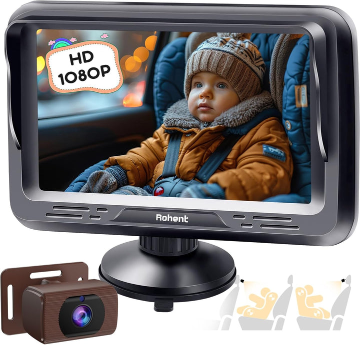 Baby Car Camera HD 1080P - Rear-Facing Infant Monitor with Night Vision Car Camera for Baby 150° Wide-Angle Lens Anti-Glare Screen Easy Install 360° Adjustable Display