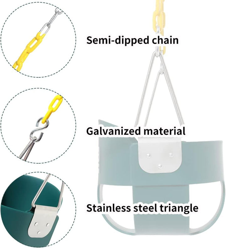 High Back Full Bucket Toddler Swing Seat with Yellow Coated Chains Fully Assembled Baby Swing Set Accessories