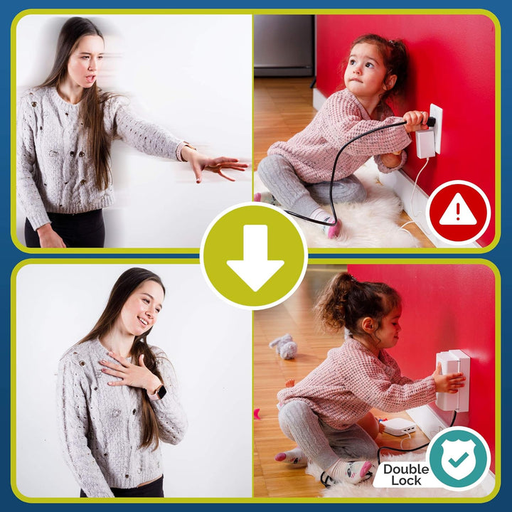 Baby Safety Outlet Cover Box (2 Pack) Double Lock for Much Better Toddler Proofing, Easier Operation, Simple 3 Step Install with Included Screws. Provides Extra Space inside for Plugs (2 Pack, White)