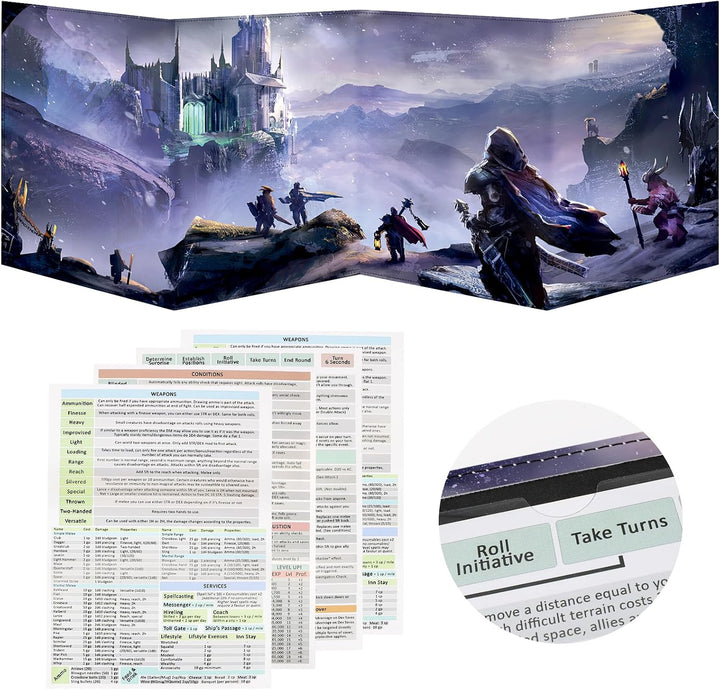DND DM Screen, Dungeons and Dragons Master Screen Leather,4 Wet-Erase Function Pockets,Dnd Game Accessories for Trpg,With 4 Panels Master Screen Inserts (Screen A)