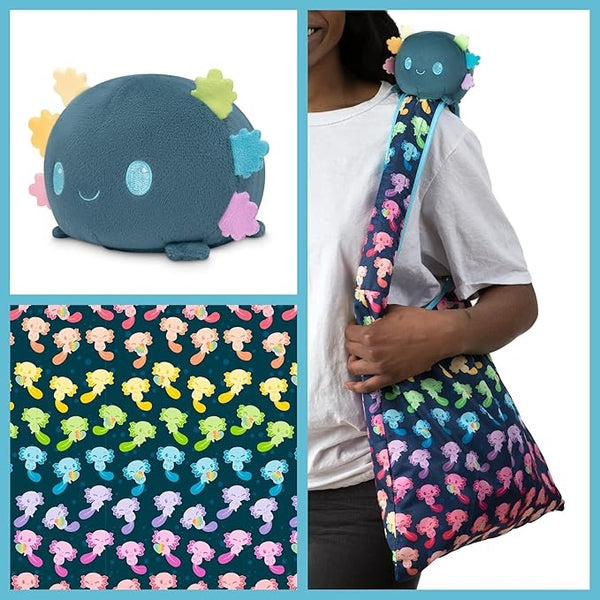- Plushie Tote Bag - Blue + Rainbow Axolotl - from the Creators of the Original Reversible Octopus Plushie - Take Your Plush Pal Wherever You Go!