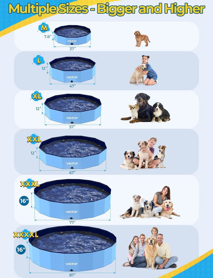 Medium Foldable Dog Pool, Hard Plastic Shell Portable Swimming Pool for Dogs Cats and Kids Pet Puppy Bathing Tub Collapsible Kiddie Pool (37 Inch.D X 7.8Inch.H, Blue)