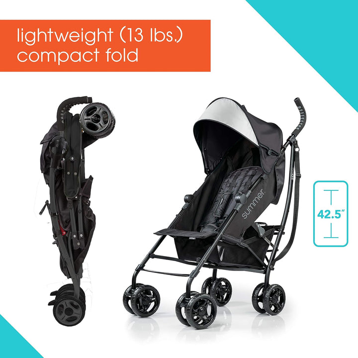 Ingenuity 3Dlite Convenience Stroller,Jet Black–Lightweight Stroller with Aluminum Frame,Large Seat Area, 4 Position Recline, Extra Large Storage Basket– Infant Stroller for Travel&More