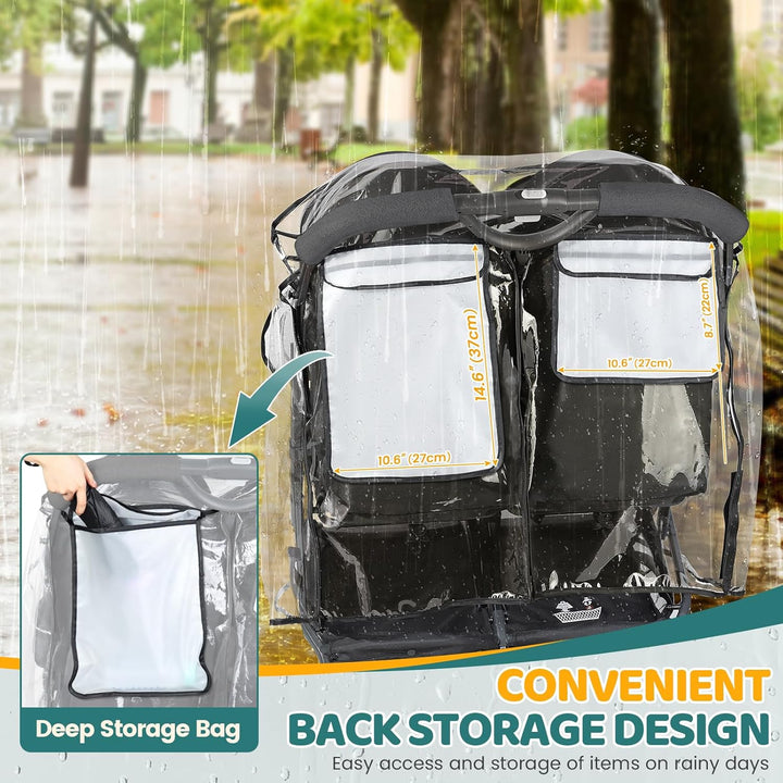 Double Stroller Rain Cover, Universal Stroller Cover for Side by Side Baby Stroller, Breathable Weather Shield for All-Weather Protection from Rain/Snow/Dust