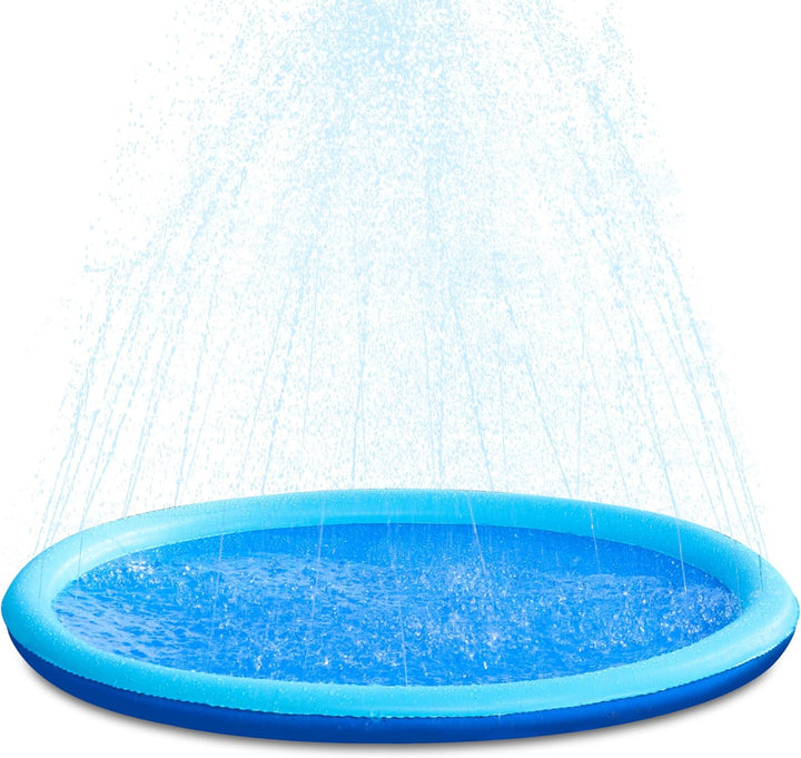 72" Non-Slip Splash Pad Sprinkler - Outdoor Water Toys Play Mat for Toddlers Kids Dogs, outside Thickened Sprinkler Pool Party Durable Backyard Fountain for Girls Boys Pets (72In, Blue)