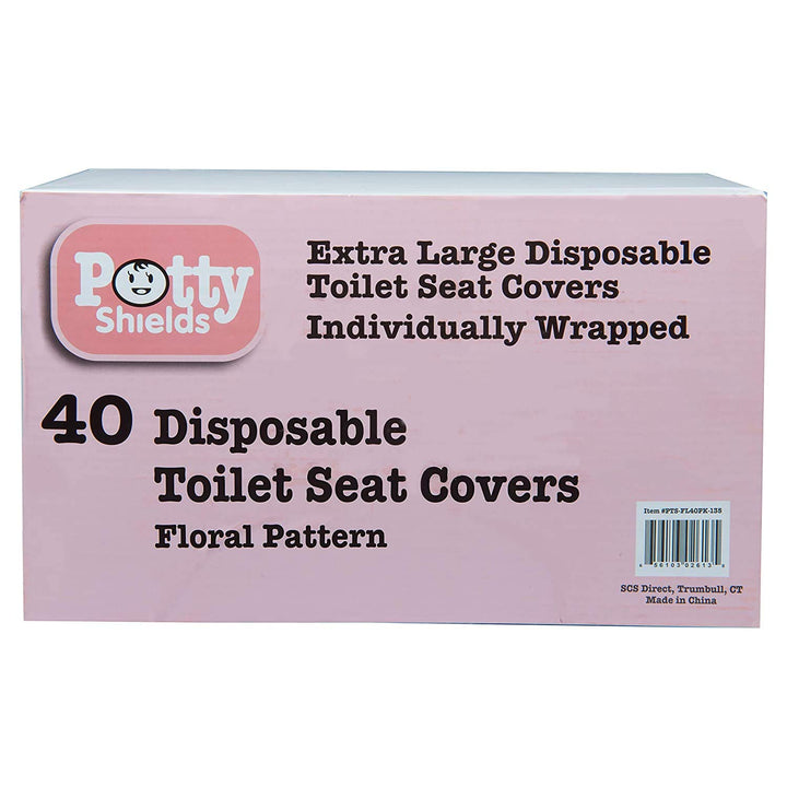 Toilet Seat Covers Disposable (40 Pack, Floral) - XL Waterproof Toilet Cover for Toddlers, Kids & Adults - Portable & Individually Wrapped for Travel, Potty Training & Public Restrooms