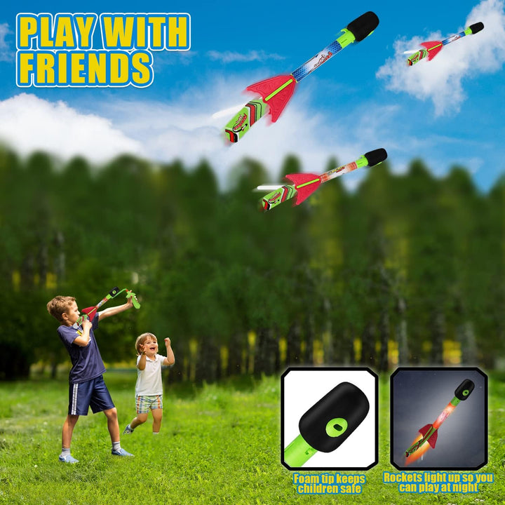 Toy LED Light up Rocket Launcher for Kids Indoor Outdoor Game Toys Foam Rockets Birthday Toys for Kids Toddler Boys Girls Age 3 4 5 6 + Years Old