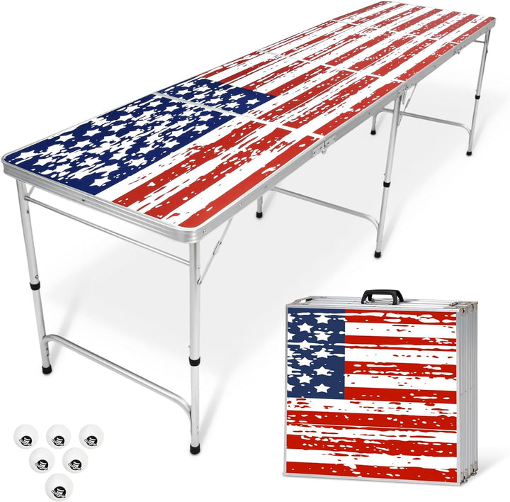 8 Foot Portable Beer Pong / Tailgate Tables (Black, Football, American Flag, or Custom Dry Erase)