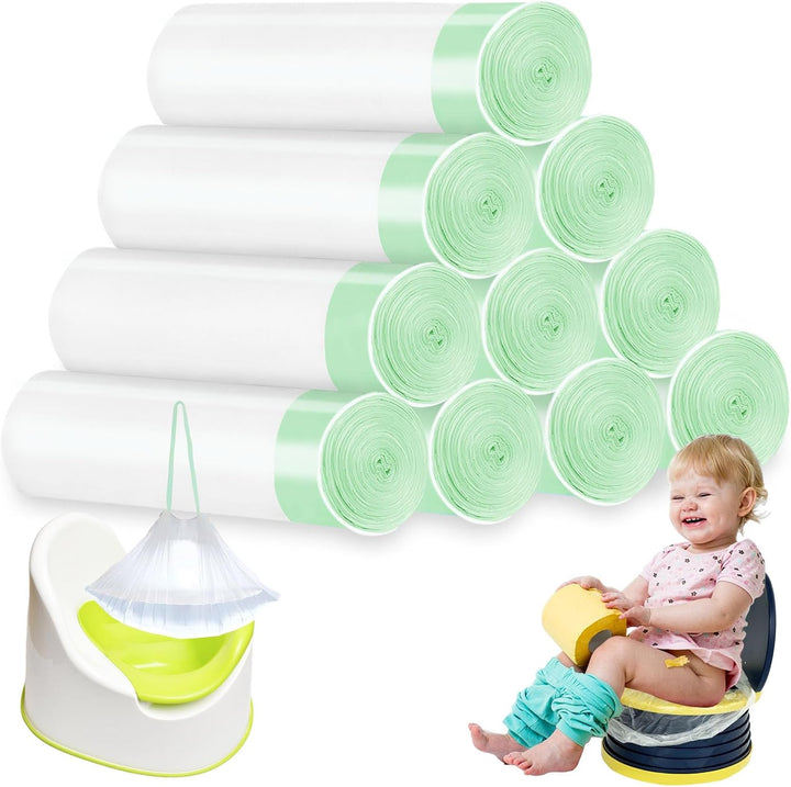 100 Pack Potty Chair Liners Disposable,Drawstring Training Toilet Seat Liner Bags Cleaning Bag for Kids Toddlers Outdoors Travel