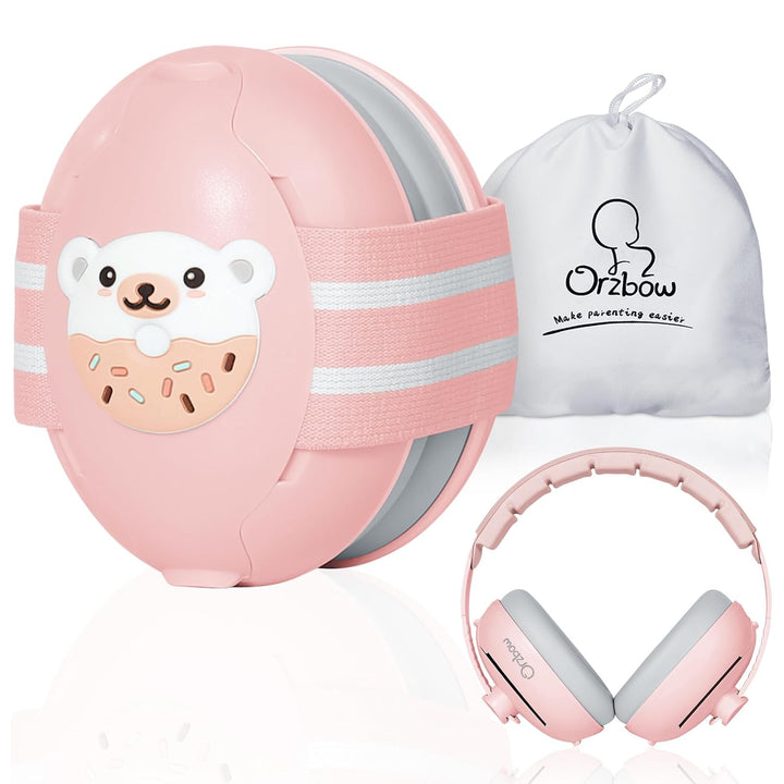 2-In-1 Baby Ear Muffs Noise Protection, Noise Cancelling Headphones for Babies up to 48 Months, Adjustable Infant Ear Protection with Non-Slip Band for Airplane Travel Sleep, White