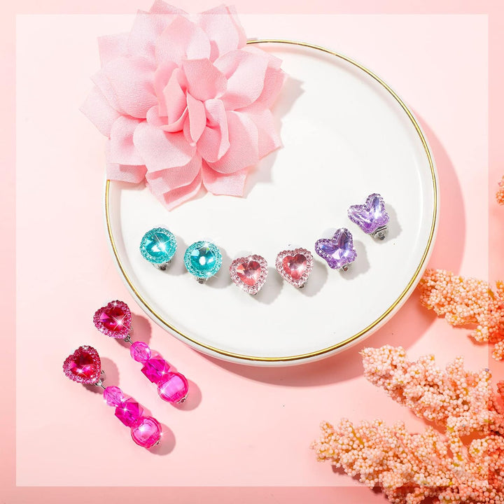 9 Pairs Girls Clip-On Earrings Pretend Princess Play Earrings Jewelry Set (Style 5)