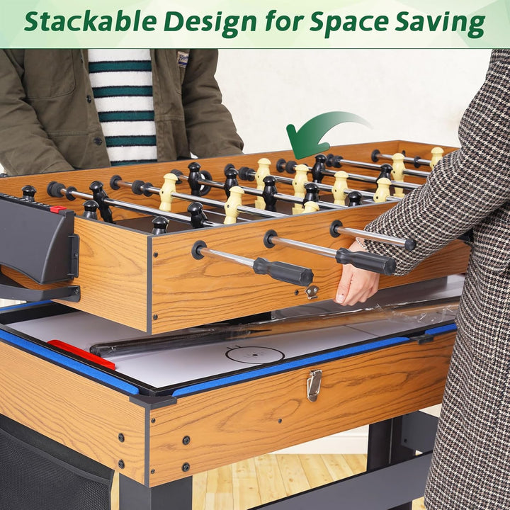 54" 4-In-1 Multi Game Table, Combination Game Table Set, Combo Games Table for Home, Game Room W/Soccer, Billiards Tabletop, Table Tennis, Hockey Tabletop