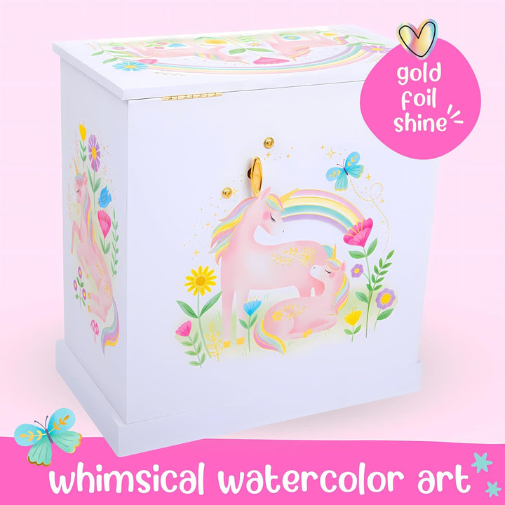 Unicorn Musical Jewelry Box for Girls - Unicorn Toys for Girls Age 4-6 - Kids Jewelry Box with Drawers - 9 X 5 X 9.3 In