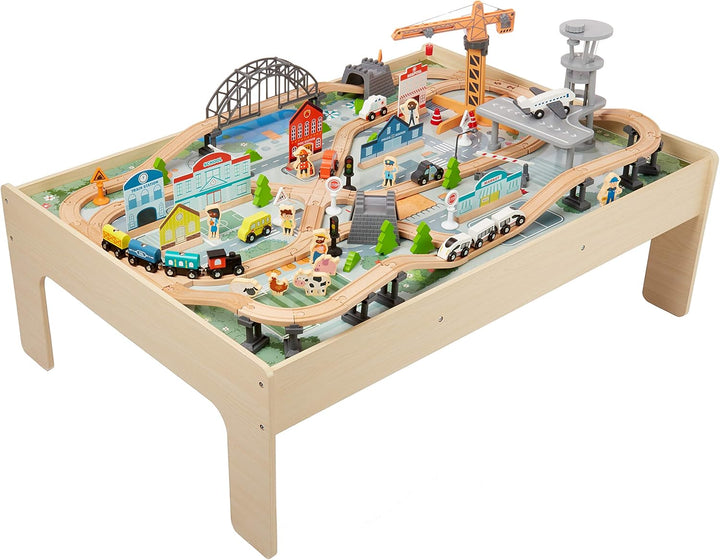 120 Piece Wooden Train Set with Table, Sturdy Tracks and Storage Bin, Multi-Activity, Kids Gift for Age 3Y+, 48.62 X 18.07 X 7.01 In