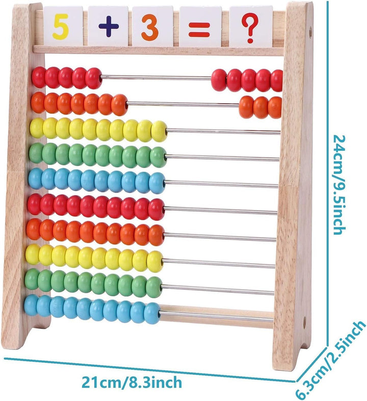 Educational Abacus for Kids Math - 10 Row Wooden Counting Frame with Number 1-100 Cards - Teach Counting, Addition and Subtraction, Preschool Learning Math Toys for Boys Girls Gift 3 4 5 Year Old