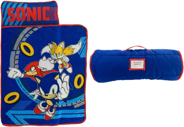 Sonic the Hedgehog 21"(W) X 45"(L) Soft Toddler Nap Mat with Pillow and Blanket Perfect for Preschool, Daycare, and Travel (100% Official Licensed Product)