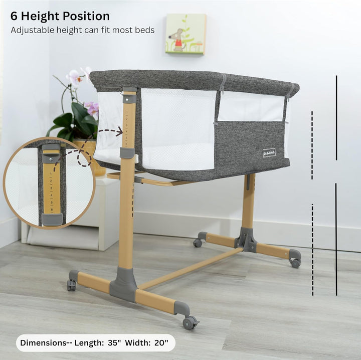 3 in 1 Baby Bassinet with Wheels, Portable Bedside Sleeper for Baby with 6 Adjustable Heights and Foam Mattress, Baby Bedside Crib for Newborns and Infants
