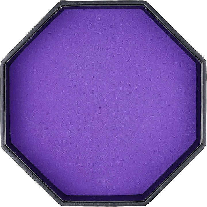 Dice Rolling Tray, Felt Lined PU Leather Octagon Dice Tray for Dungeon Crawler Games, Red