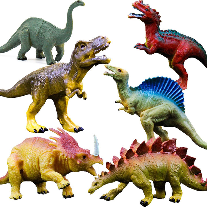 Dinosaur Toys, Plastic Dinosaur Figure Set, Ideal Education Toys for Kids and Toddler, Including T-Rex, Stegosaurus, Monoclonius, 6 to 7 Inch Large Size, 6 Pack