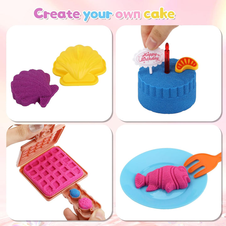 Sensory Play Kit: Sand Art & Ice Cream Toy - 4Lbs Colorful Sand,Molds,Tools,Sandbox W/Lid - Fun Gift for Kids(3-8)