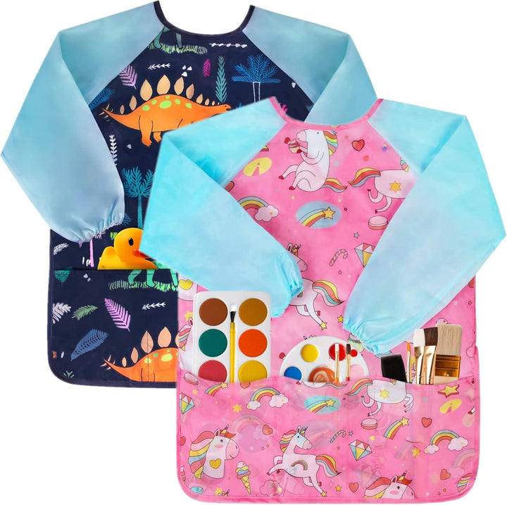 Kids Art Smocks Toddler Smock Waterproof Artist Painting Aprons Long Sleeve with 3 Pockets for Age 2-6 Years