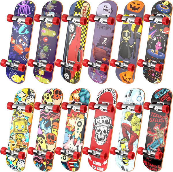 Fingerboard Mini Finger Skateboards Toys 12PCS Professional Finger Boards Set Creative Fingertips Movement, Mini Skateboard Starter Kit Finger Sports Party Favors Novelty Toy Gift for Kids