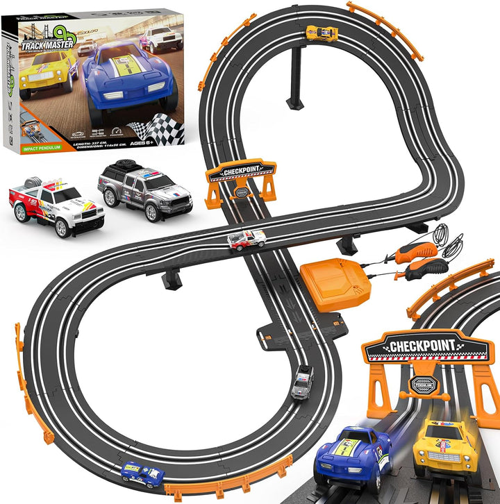 Slot Car Race Track Sets with 4 High-Speed Racing Car, Battery or Electric Race Car Track for Boys and Kids, Dual Racing Game Lap Counter Circular Overpass Track, Gifts Toys for Boys Kids Age 6 7 8-12