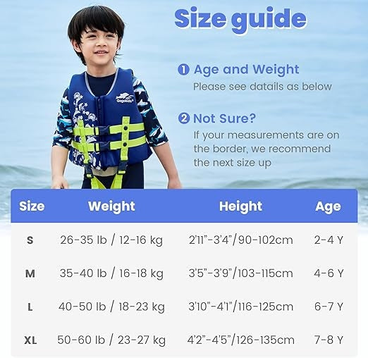 Kids Swim Vest Toddler Floaties Adjustable Safety Strap Swimming Aids for Toddlers Children Float Swimsuit, Suitable for Age 2-10 Years/22-88Lbs