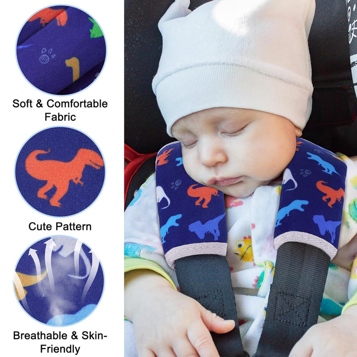 Seat Belt Cover Pad for Baby, Soft Seatbelt Cushion Covers for Kids 2Pcs Car Seat Strap Shoulder Pads for All Car Seats, Stroller, High Chair,Blue Dinosaur
