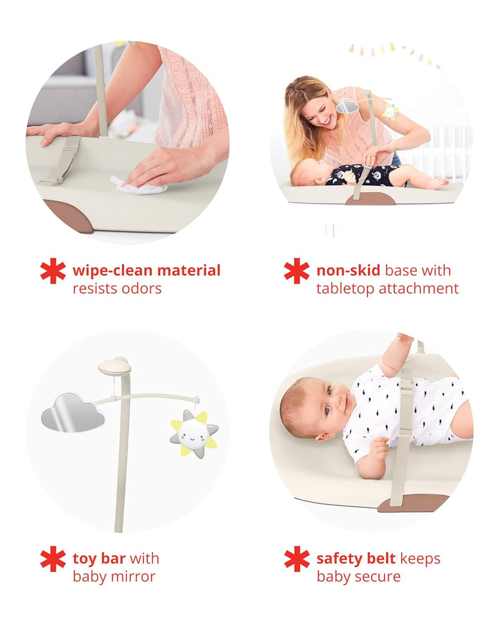 Baby Changing Pad Nursery Style Wipe-Clean Contoured with Cushioned Foam Oat