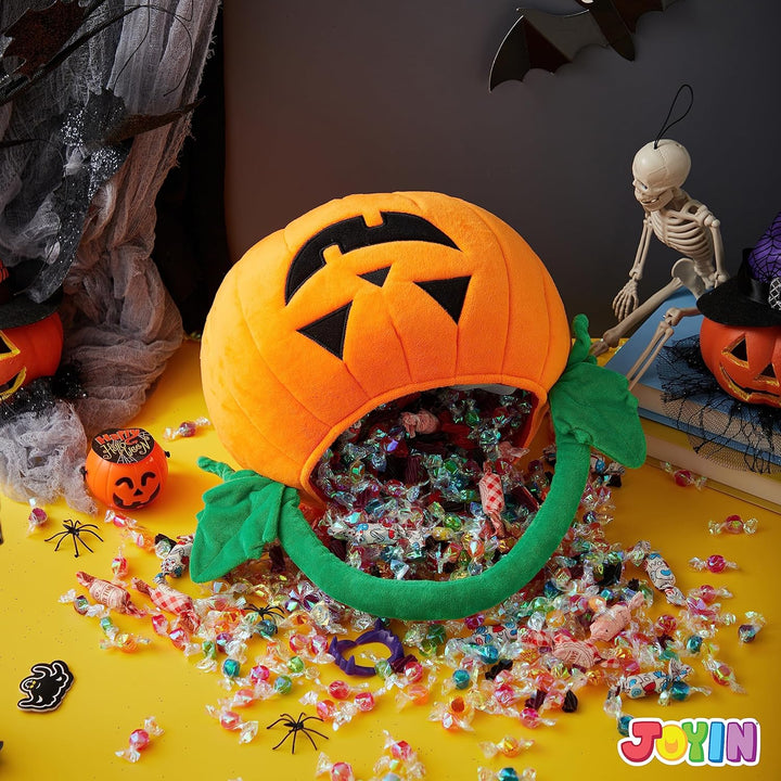 Halloween Pumpkin Plush Tote Bucket, 11 X 13.4 Inches Candy Trick or Treat Bag, Cute Halloween Basket with Handle for Kids Girl Boy Trick or Treating, Party Favor Supplies , Kids Gifts Goody Bag