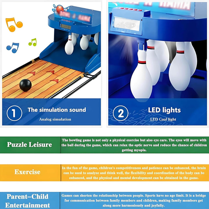 Electronic Bowling Alley Game, Indoor Bowling Ball Sports Game Console with LED Electronic Scoreboard, with Automatic Reset, Lighting & Simulation Sound Effect, Fun for Children and Adults,3.5M/11Ft