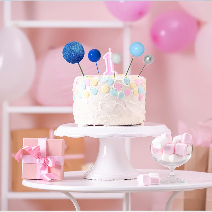 50 Pcs Ball Cake Topper Sticks Mini Balloons for Decorating Supplies Foam Balls Cake Toppers for Baby Shower, Birthday - Blue Series