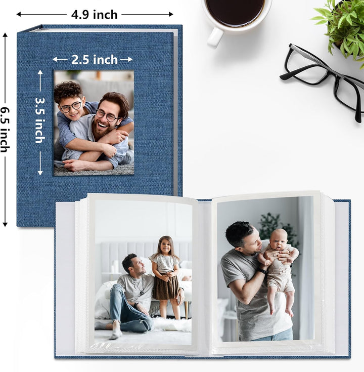 Small Photo Album 4X6 Slip-In Picture Album 50 Pages Holds 100 Photos, Portable Photo Book 4X6 for Wedding Family Baby Travel Blue