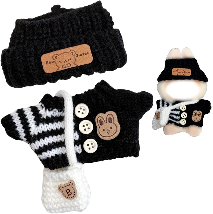 3-Piece Handcrafted Crochet Doll Clothes - Compatible with Labubu 5.91-6.7Inch (15-17Cm) Dolls as Accessories, Premium Dolls Outfit with Accessories, Hand Crocheted Hat, Sweaters, Bag (Maillard Brown)