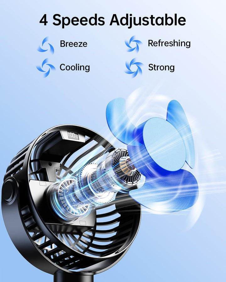 Portable Stroller Fan with Display 4000Mah Battery Powered Mini Clip on Fan, 4-Speed Rechargeable Small Personal Cooling for Baby Car Seat Crib Travel - Black