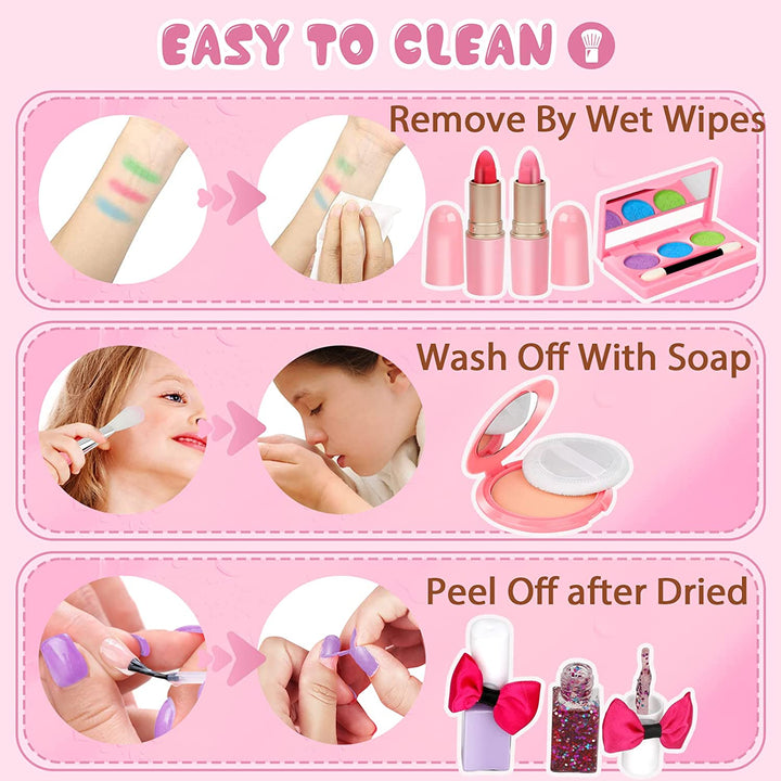 Kids Washable Makeup Girl Toys - Real Make up Set, Little Girls Makeup Kit for Toddler Kid Children Princess, Christmas Birthday Gift Toys for Girl 4 5 6 7 8 9 10 Year Old