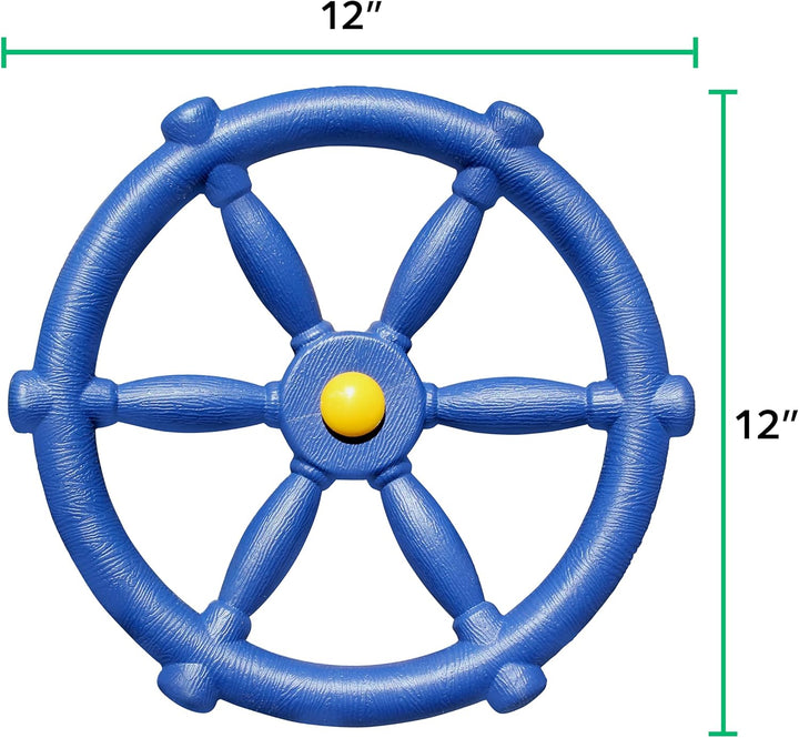 Pirate Ship Wheel for Kids - Toy Steering Wheel for Treehouse, Outdoor Playhouse, Backyard Playset or Swing Set - Playground Accessories & Attachments (Blue)