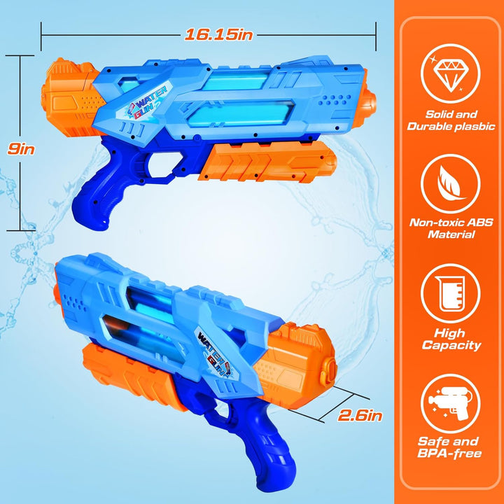 Super Water Guns for Kids Adults - 2 Pack Super Water Soaker 1200Cc Squirt Guns with Excellent Range - Ideas Gift Toys for Summer Outdoor Swimming Pool Beach Sand Water Fighting Play