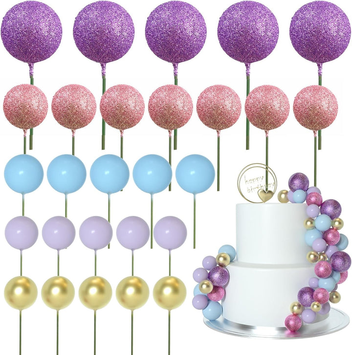 50 Pcs Ball Cake Topper Sticks Mini Balloons for Decorating Supplies Foam Balls Cake Toppers for Baby Shower, Birthday - Blue Series