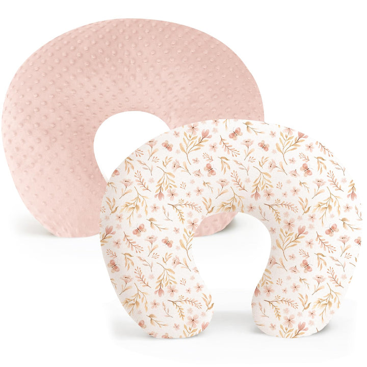 2 Pack Nursing Pillow Covers, Soft and Comfortable Nursing Cover for Breastfeeding Pillows, Pillow Slipcover for Baby Girls Boys Newborn(Brown, Blossom)