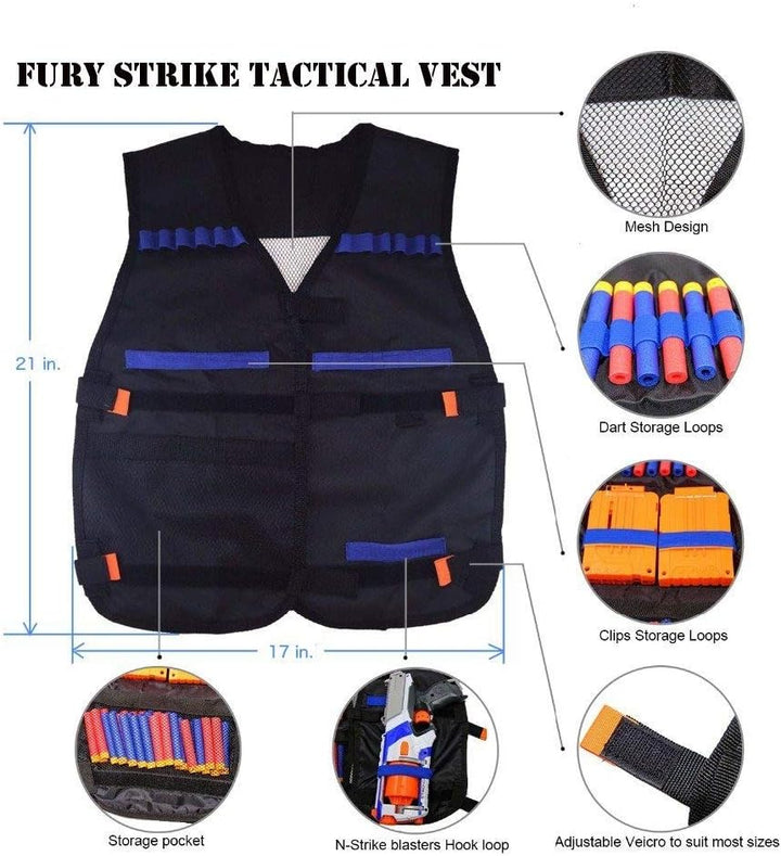 Tactical Vest Accessories Set for Nerf N-Strike Elite Series with 20 Refill Darts, 2 Quick Reload Clips, Wrist Ammo Holder, Safety Glasses, and Tube Mask