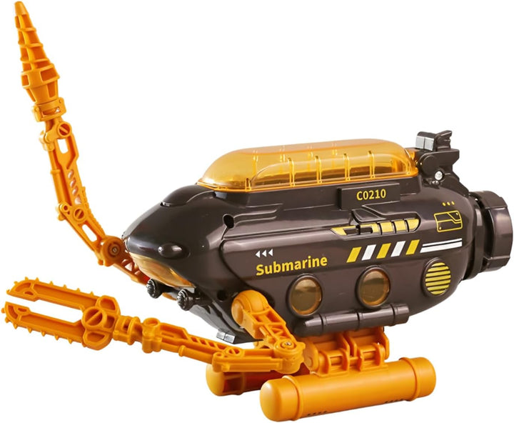Submarine Toy, Submersible Model Toy Deep-Sea Probe Toy with Robotic Arms, Adjustable Base, Foldable Design, Transformable Shapes (Orange)