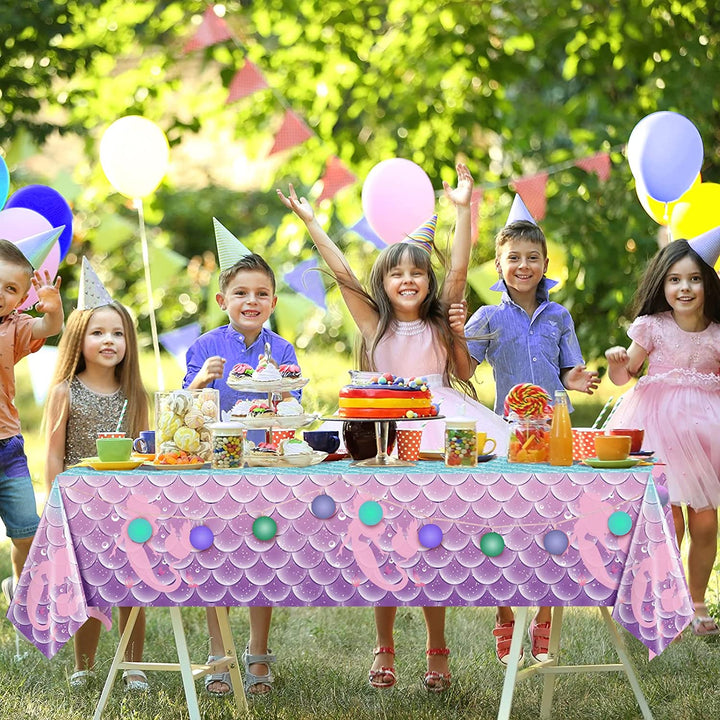 3Pcs Mermaid Birthday Party Tablecloth Decorations,Disposable Plastic Table Cover for Princess under the Sea Baby Shower Themed Kids Birthday Party Supplies,108X54 Inch